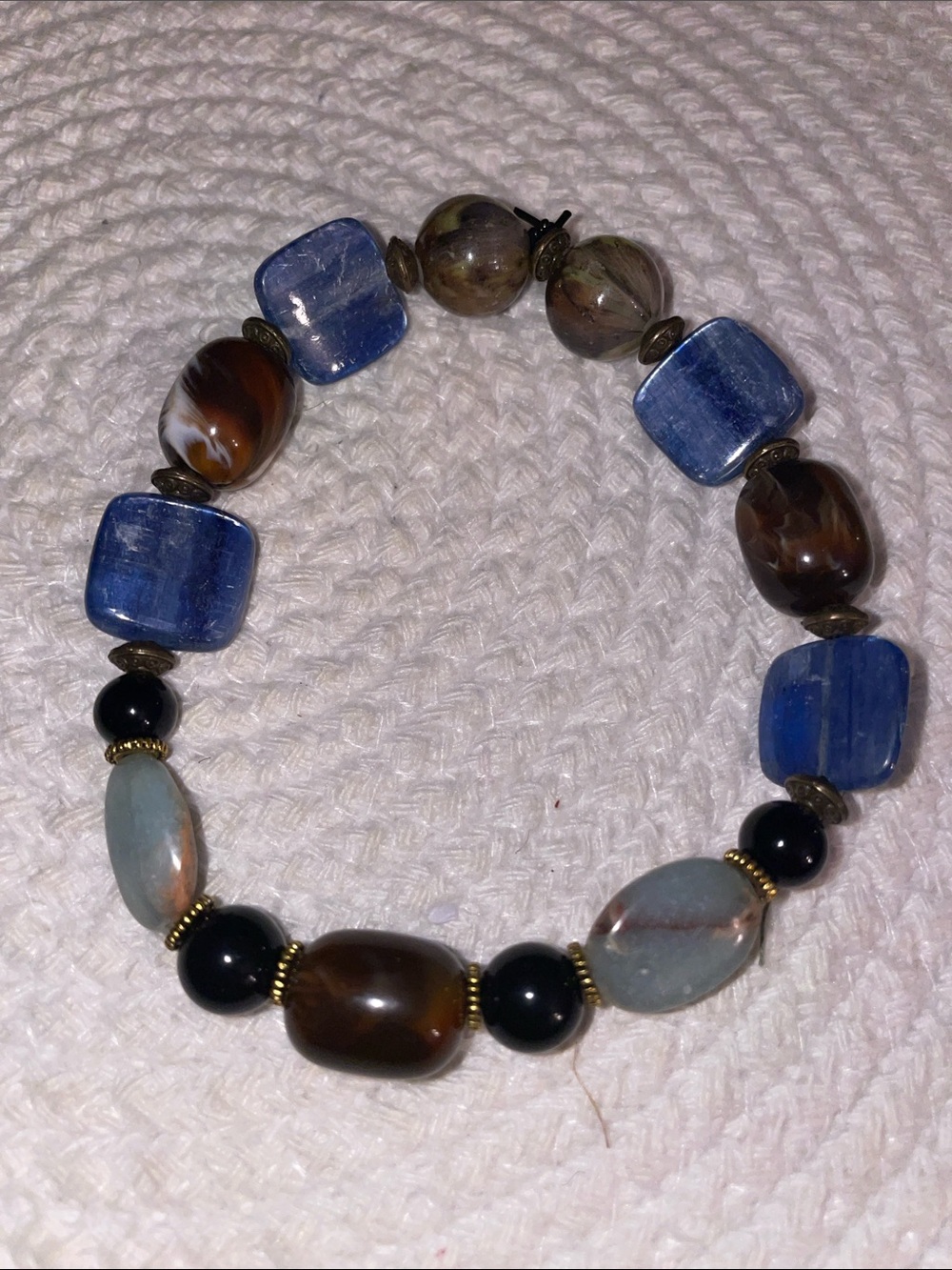 Handcrafted Blue Kyanite and Obsidian Stone Stretch Bracelet